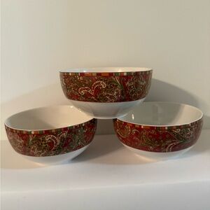 222 Fifth Red and Green Paisley BowlsMAHARANA Floral Soup Cereal Bowls Set of 3.
